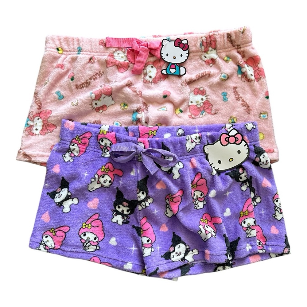 Hello Kitty Soft Pink & Purple Fleece Pajama Shorts Set.